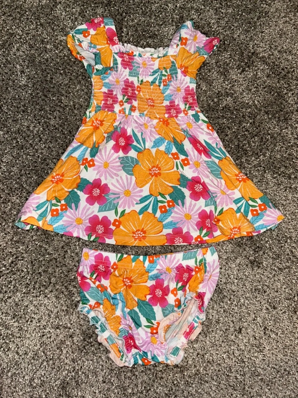 Little Sleepies 6-12m smocked floral dress with bloomers